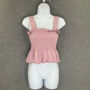 American Threads Top Womens Sz M/L Pink Smocked‎ Peplum Romantic Feminine Boho